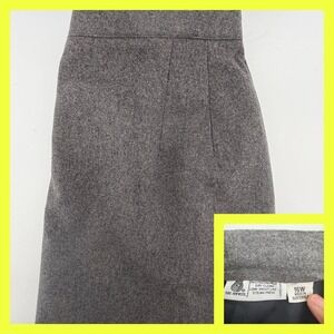 Vintage Panther Woman Grey Wool Skirt 16W Plus Size 90s Dark Academia Pencil